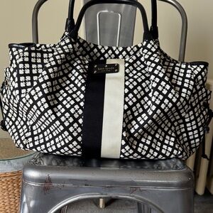 kate spade Black and Cream Patterned Baby Bag with Center Stripe